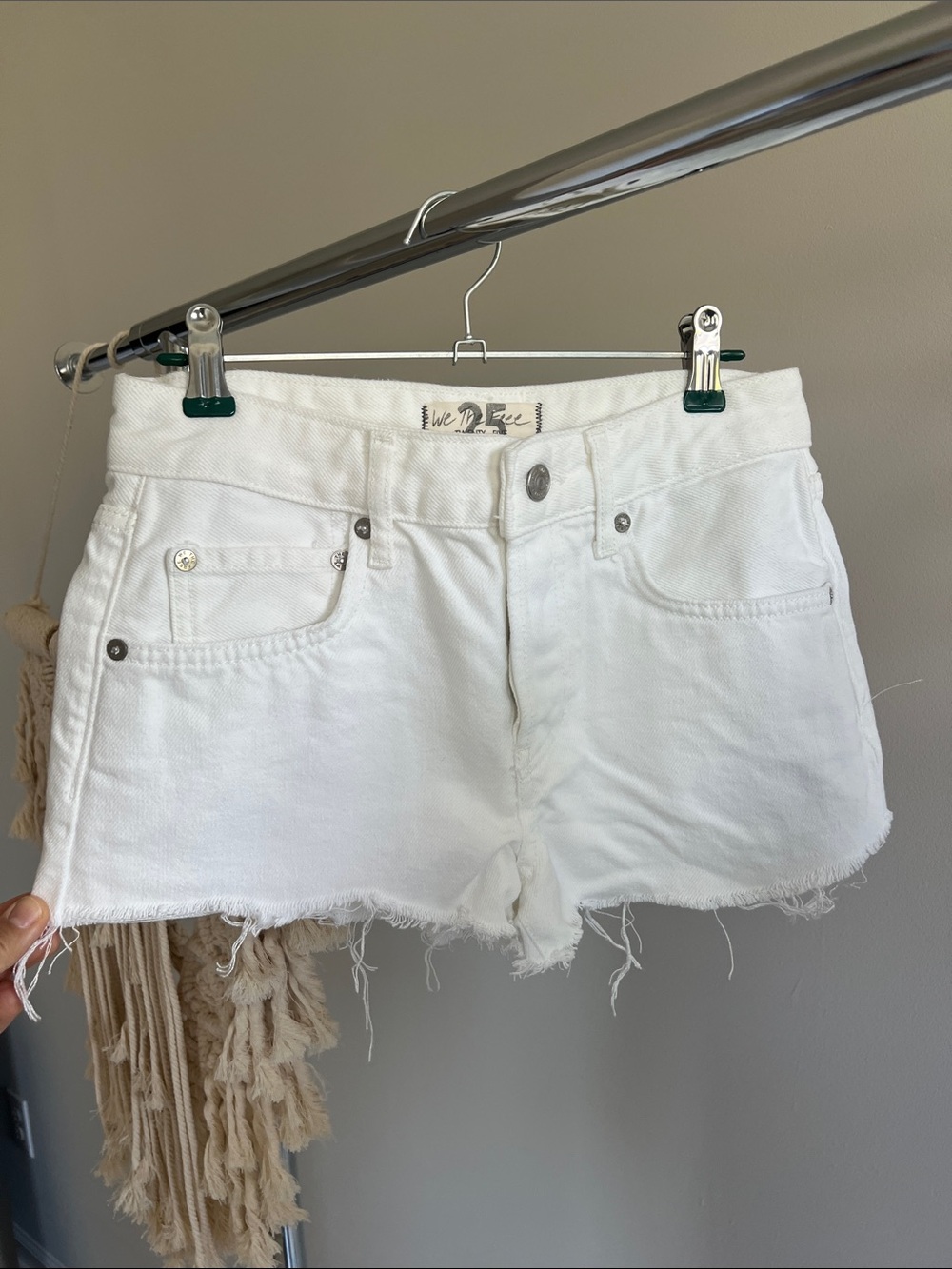 We The Free White Frayed Denim Shorts